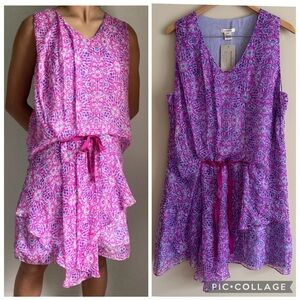 NWT Sundance 100% Silk Sleeveless Tiered Dress Size 12 Pink Blue Purple